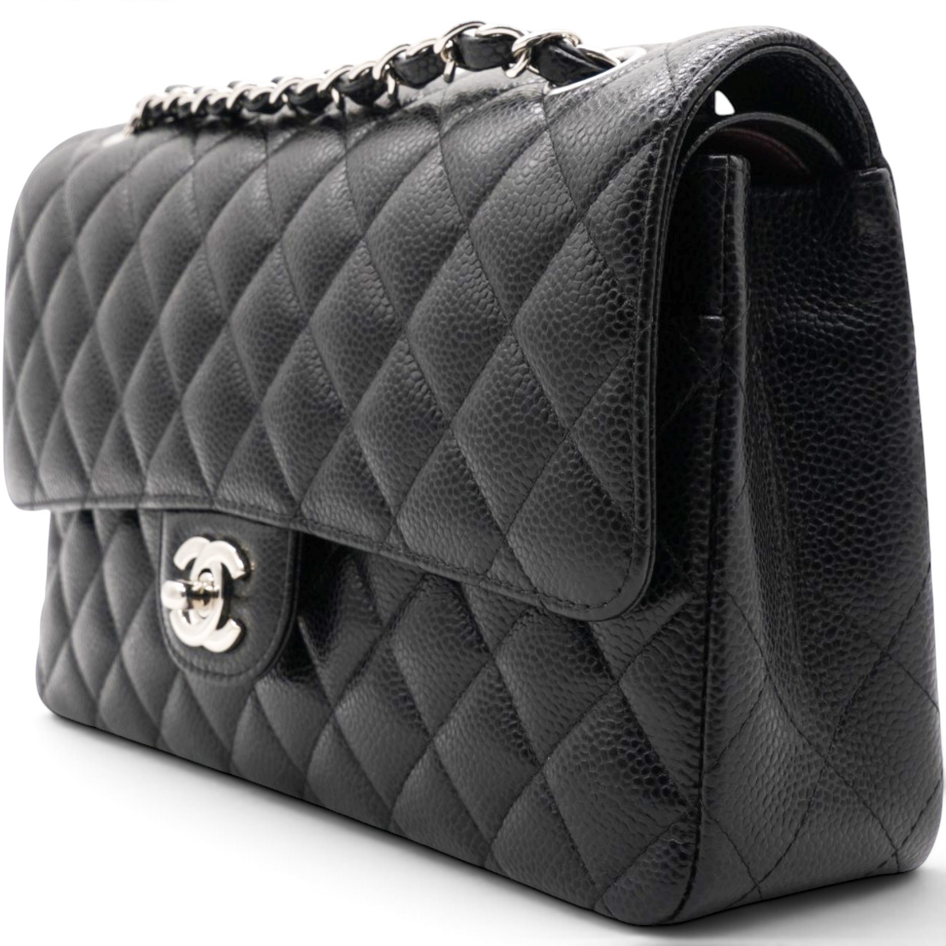 Caviar Quilted Double Flap Black