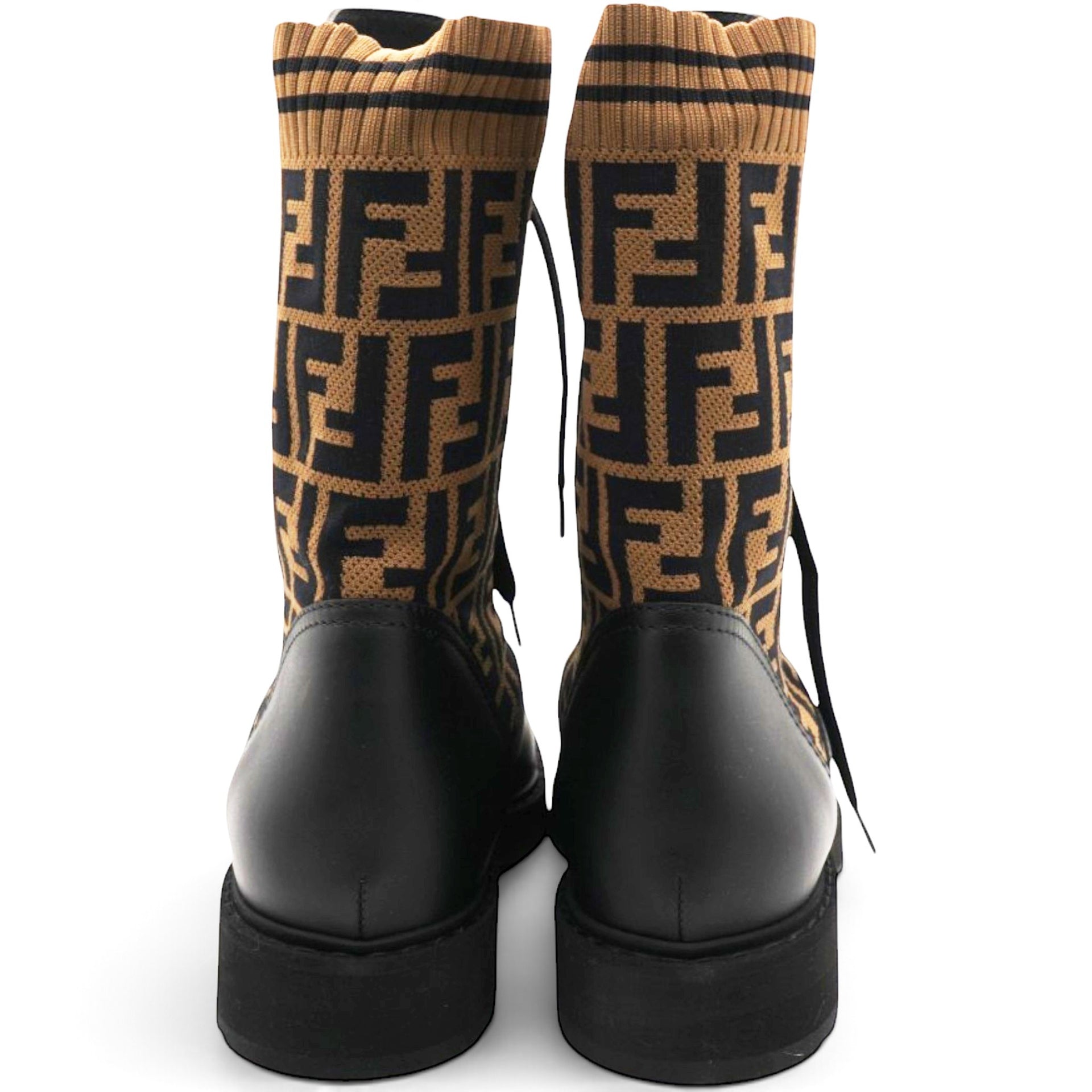 Calfskin Stretch Fabric FF Rockoko Biker Boots Black Tobacco Size40