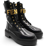 Vitello Abrasivato Fendigraphy 50mm Biker Boots Black Size39