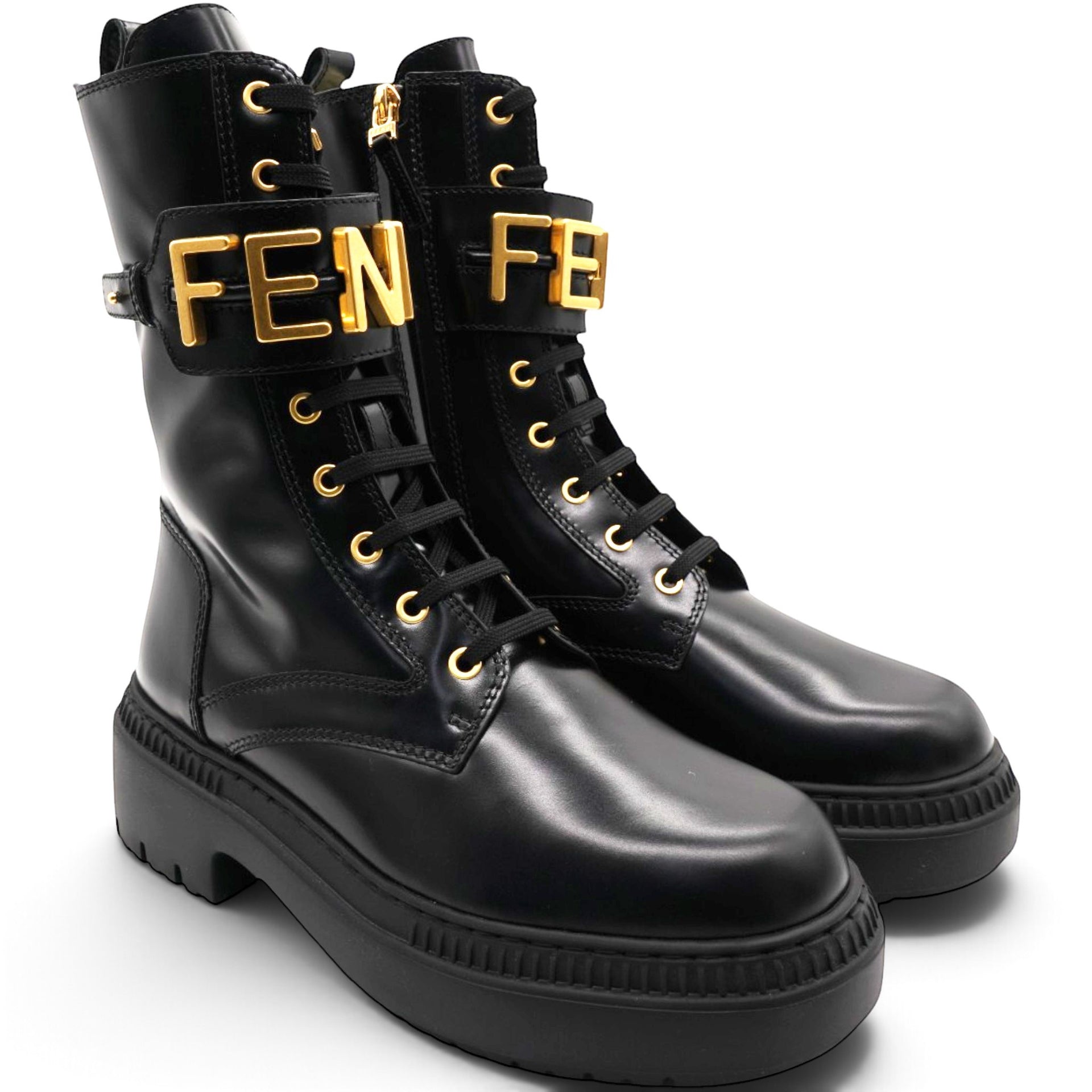 Vitello Abrasivato Fendigraphy 50mm Biker Boots Black Size39