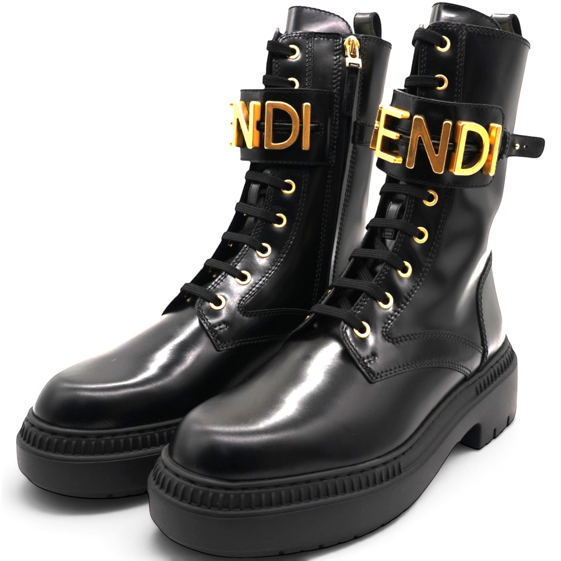 Vitello Abrasivato Fendigraphy 50mm Biker Boots Black Size39