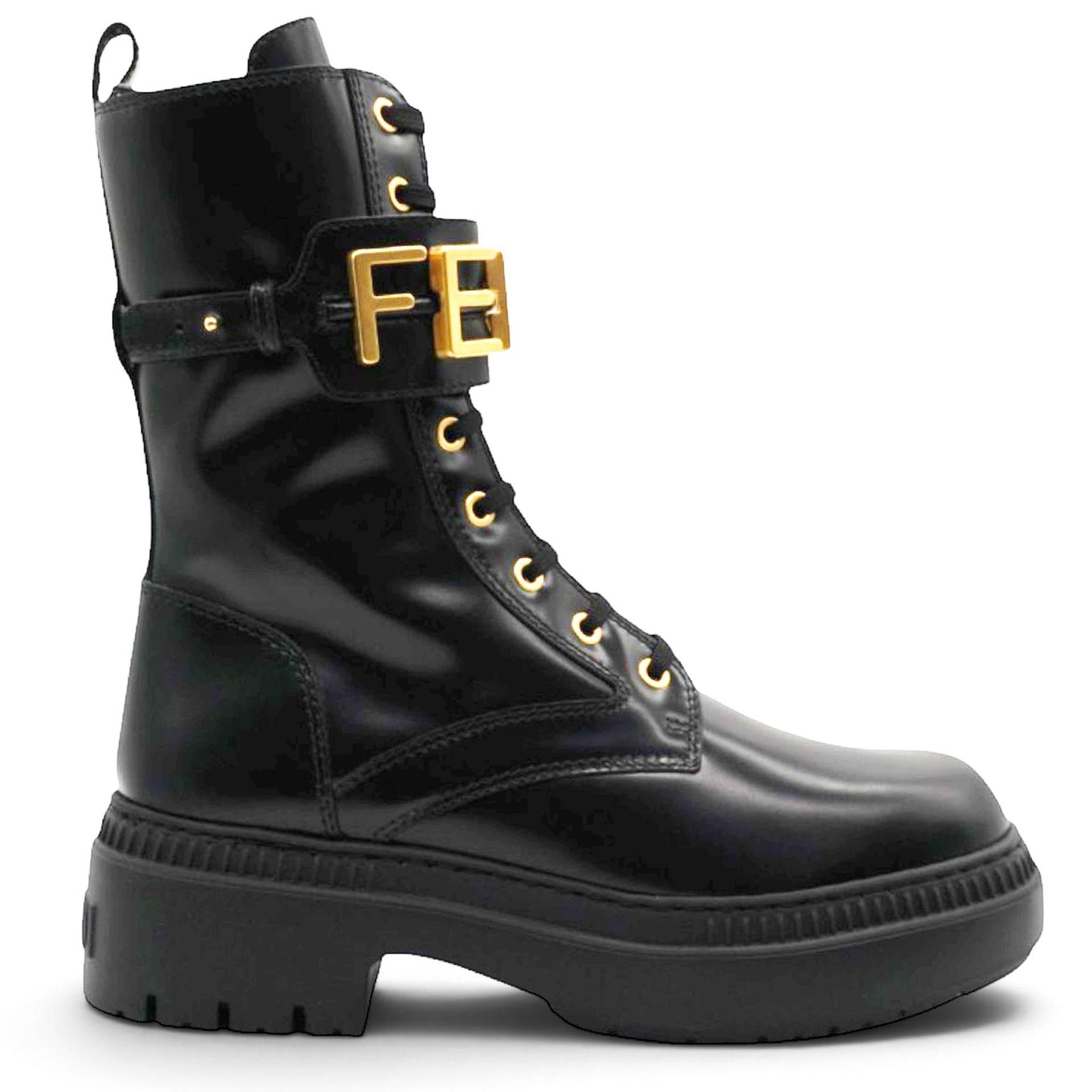Vitello Abrasivato Fendigraphy 50mm Biker Boots Black Size39