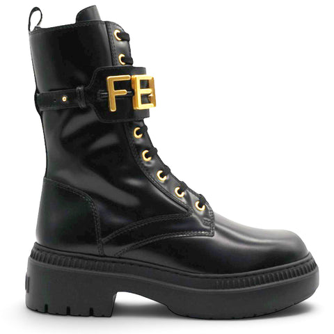 Vitello Abrasivato Fendigraphy 50mm Biker Boots Black Size39