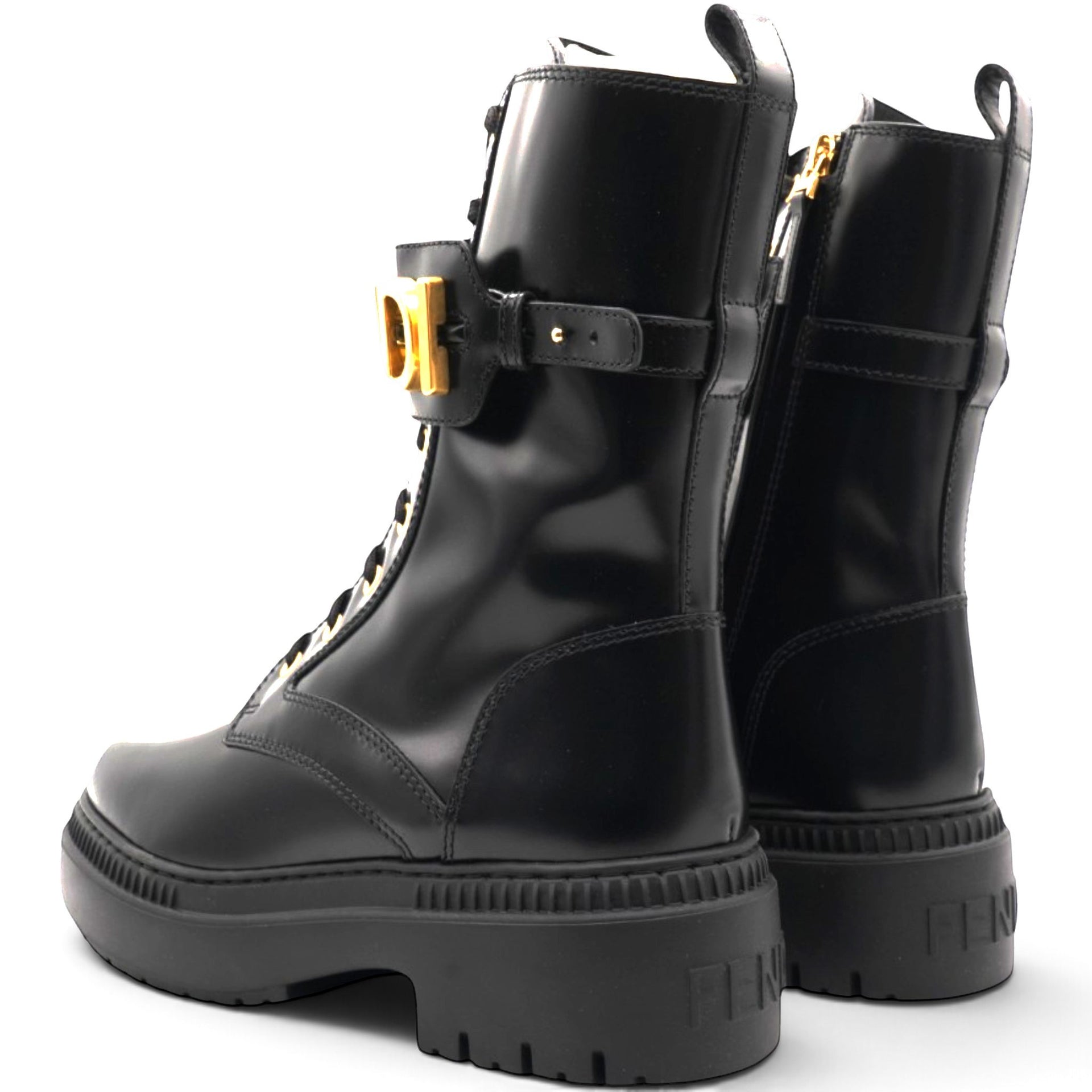 Vitello Abrasivato Fendigraphy 50mm Biker Boots Black Size39