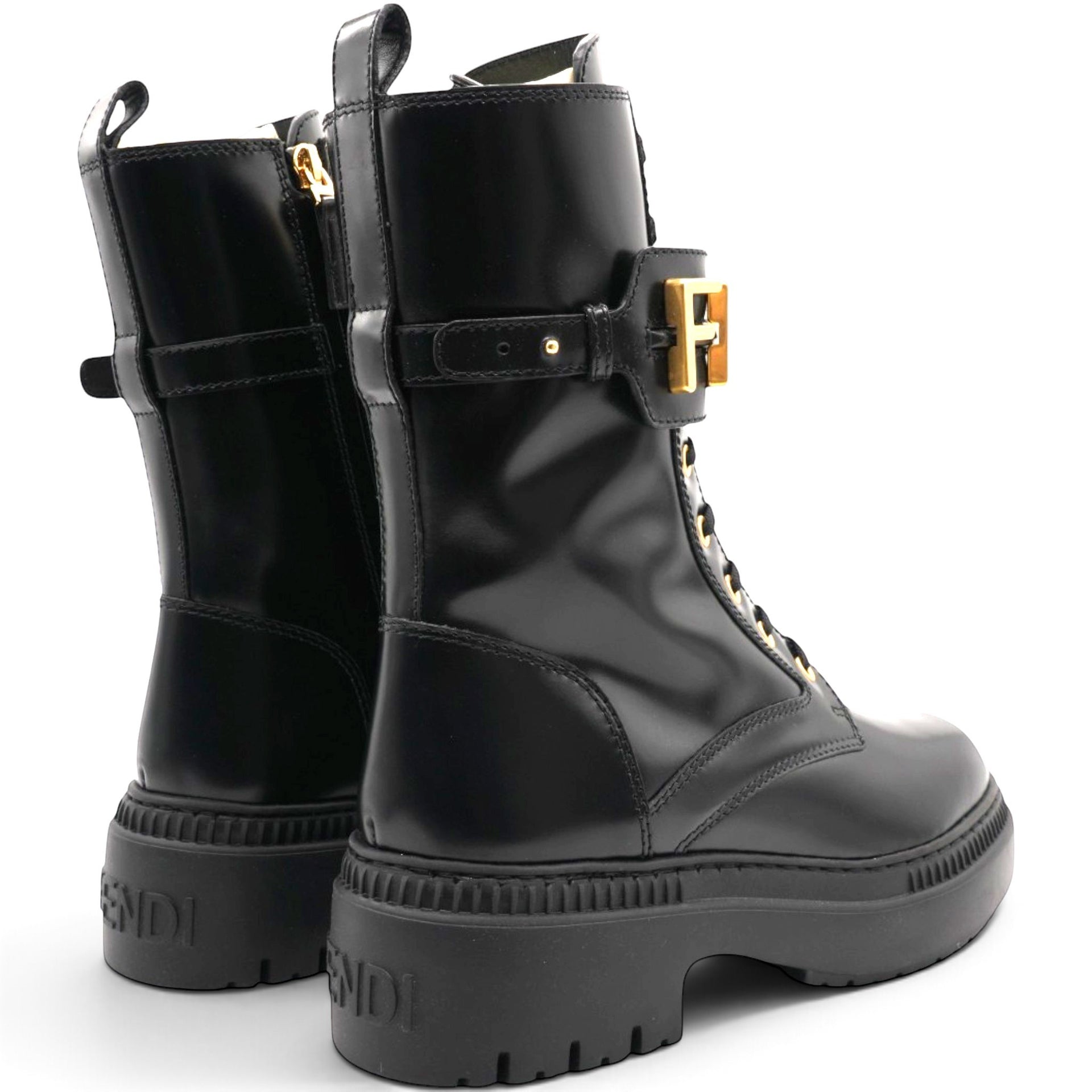 Vitello Abrasivato Fendigraphy 50mm Biker Boots Black Size39