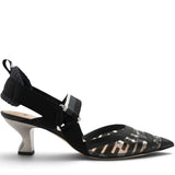 Fendi Black/Grey Leather And PVC Colibri Slingback Pumps Size39