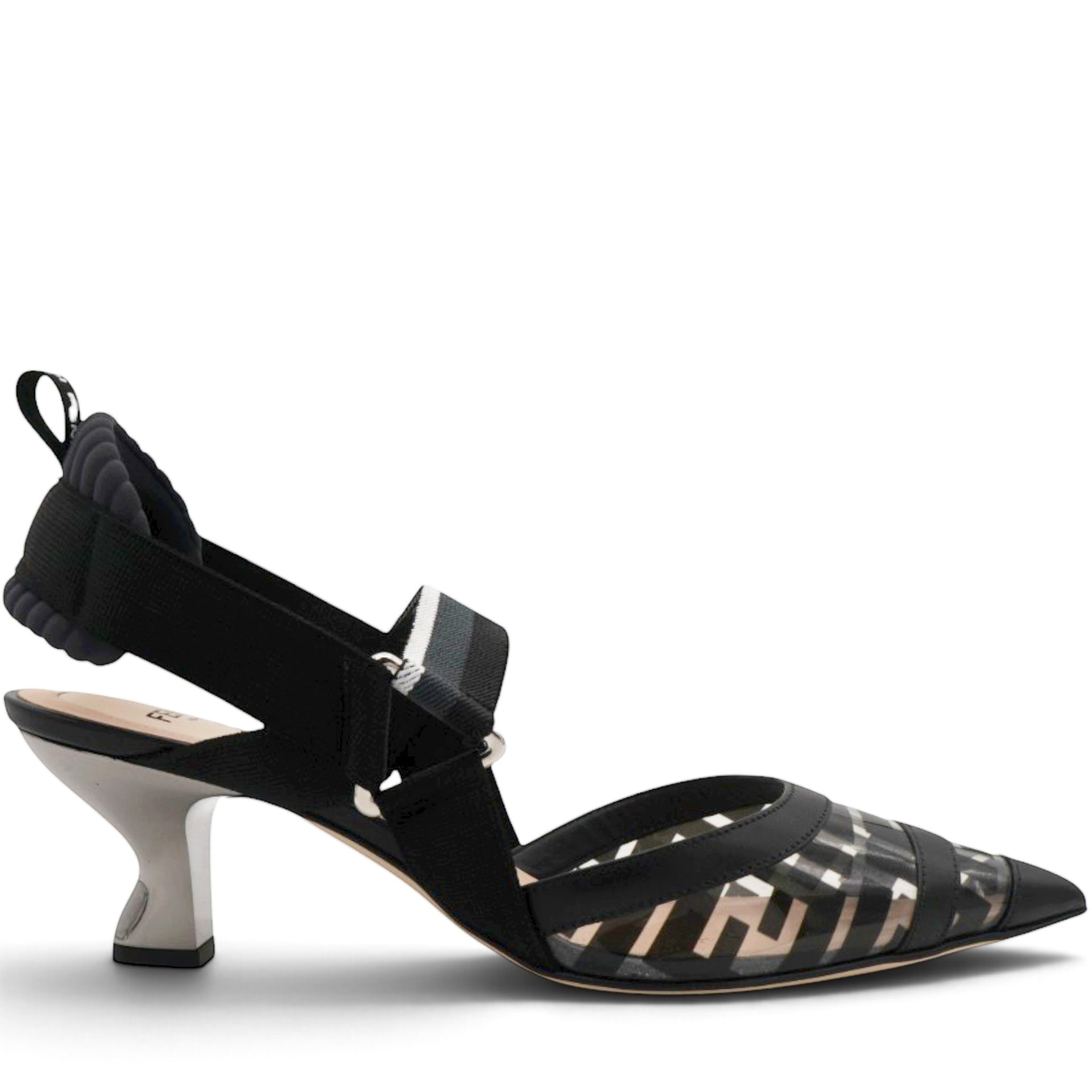 Fendi Black/Grey Leather And PVC Colibri Slingback Pumps Size39