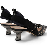 Fendi Black/Grey Leather And PVC Colibri Slingback Pumps Size39