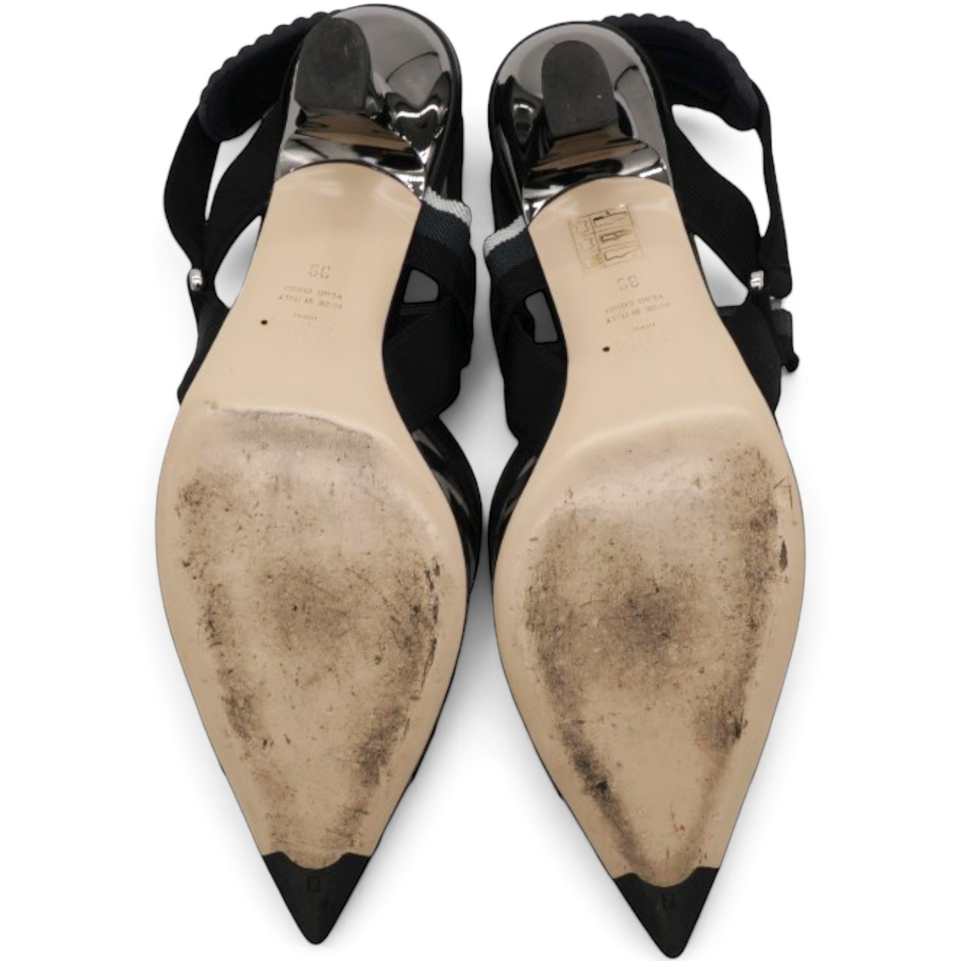 Fendi Black/Grey Leather And PVC Colibri Slingback Pumps Size39