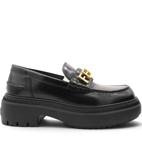 Vitello Abrasivato Fendigraphy 50mm Loafers Black Size39