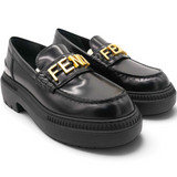 Vitello Abrasivato Fendigraphy 50mm Loafers Black Size39