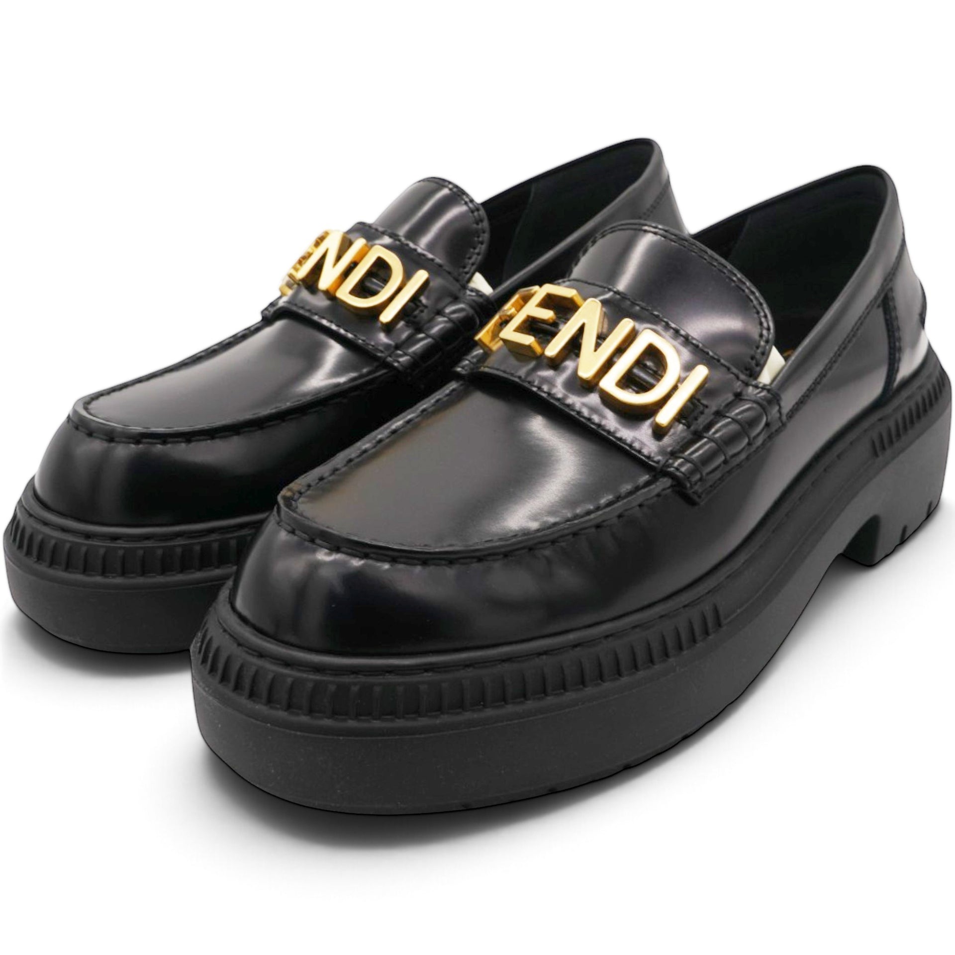 Vitello Abrasivato Fendigraphy 50mm Loafers Black Size39
