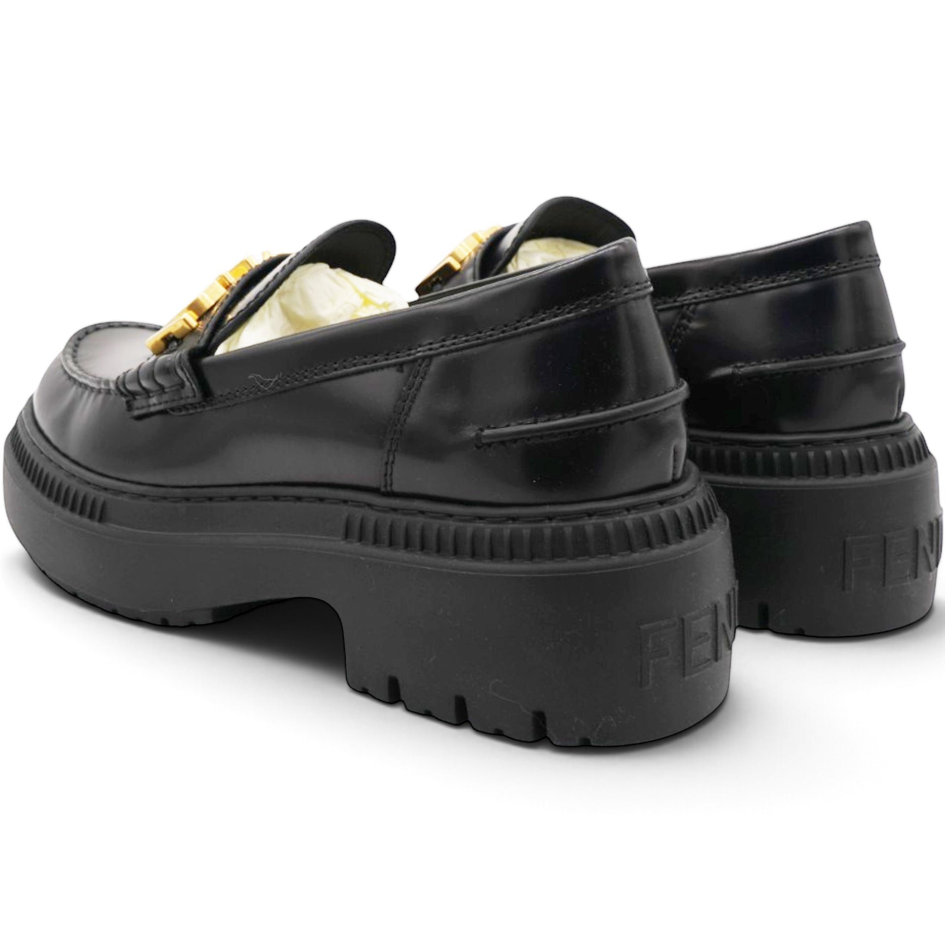 Vitello Abrasivato Fendigraphy 50mm Loafers Black Size39