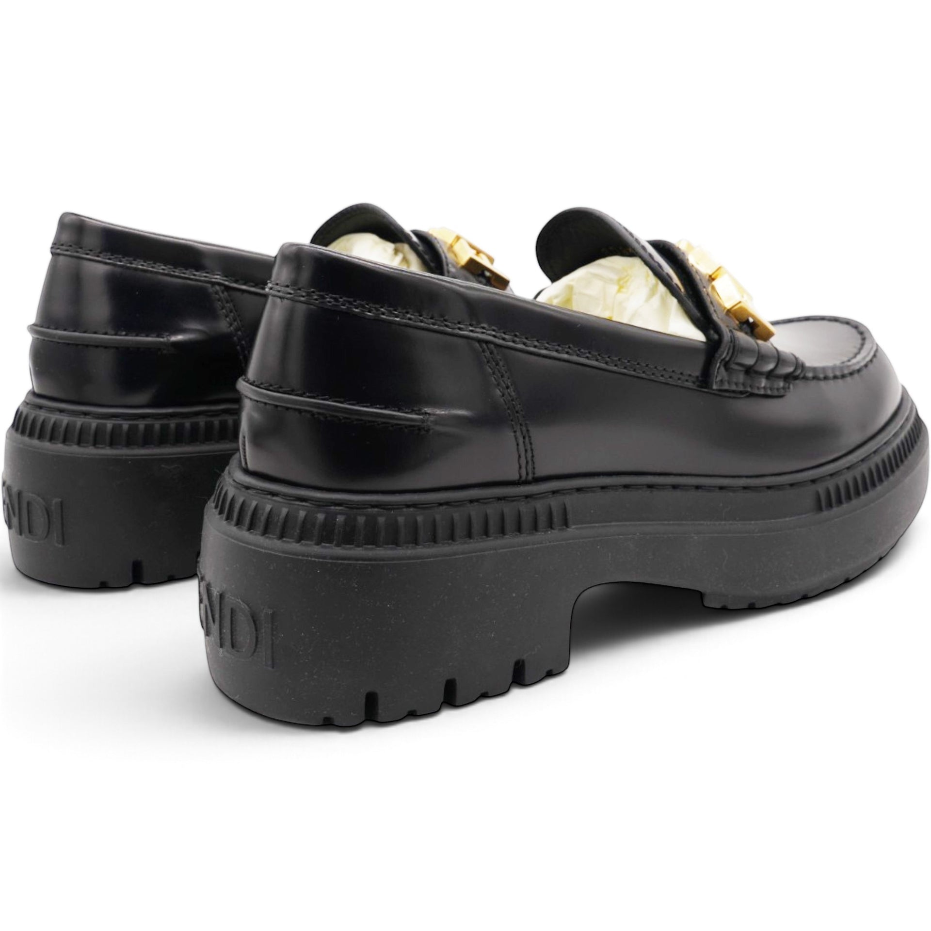 Vitello Abrasivato Fendigraphy 50mm Loafers Black Size39