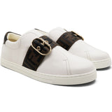 White/Brown Leather FF Low Top Sneakers Size39