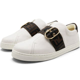 White/Brown Leather FF Low Top Sneakers Size39