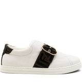 White/Brown Leather FF Low Top Sneakers Size39
