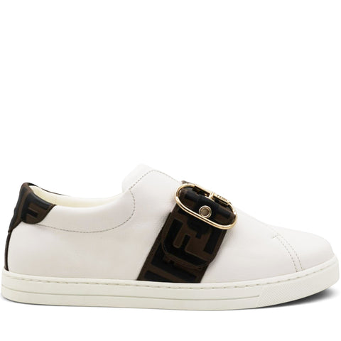 White/Brown Leather FF Low Top Sneakers Size39