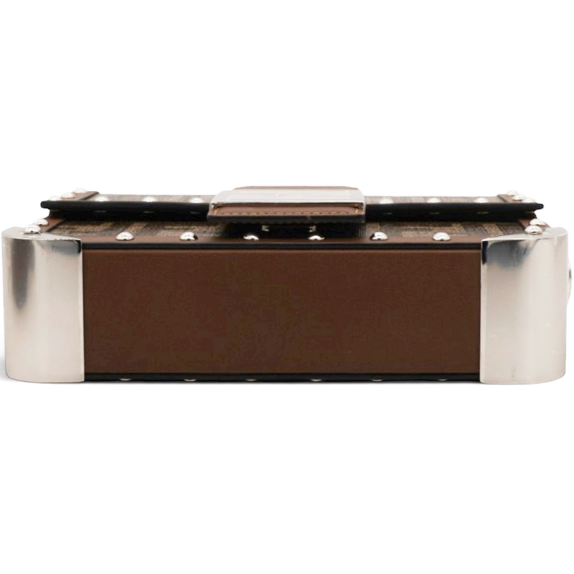 Shiny Glazed Fabric Vachetta FF 1974 Baguette Trunk Mogano Panna Cuoio