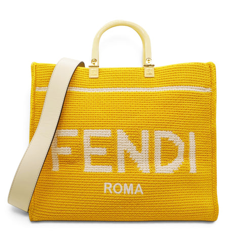 Crochet Vitello King Logo Plexiglass Fendi Sunshine Shopper Tote Mimosa Panna
