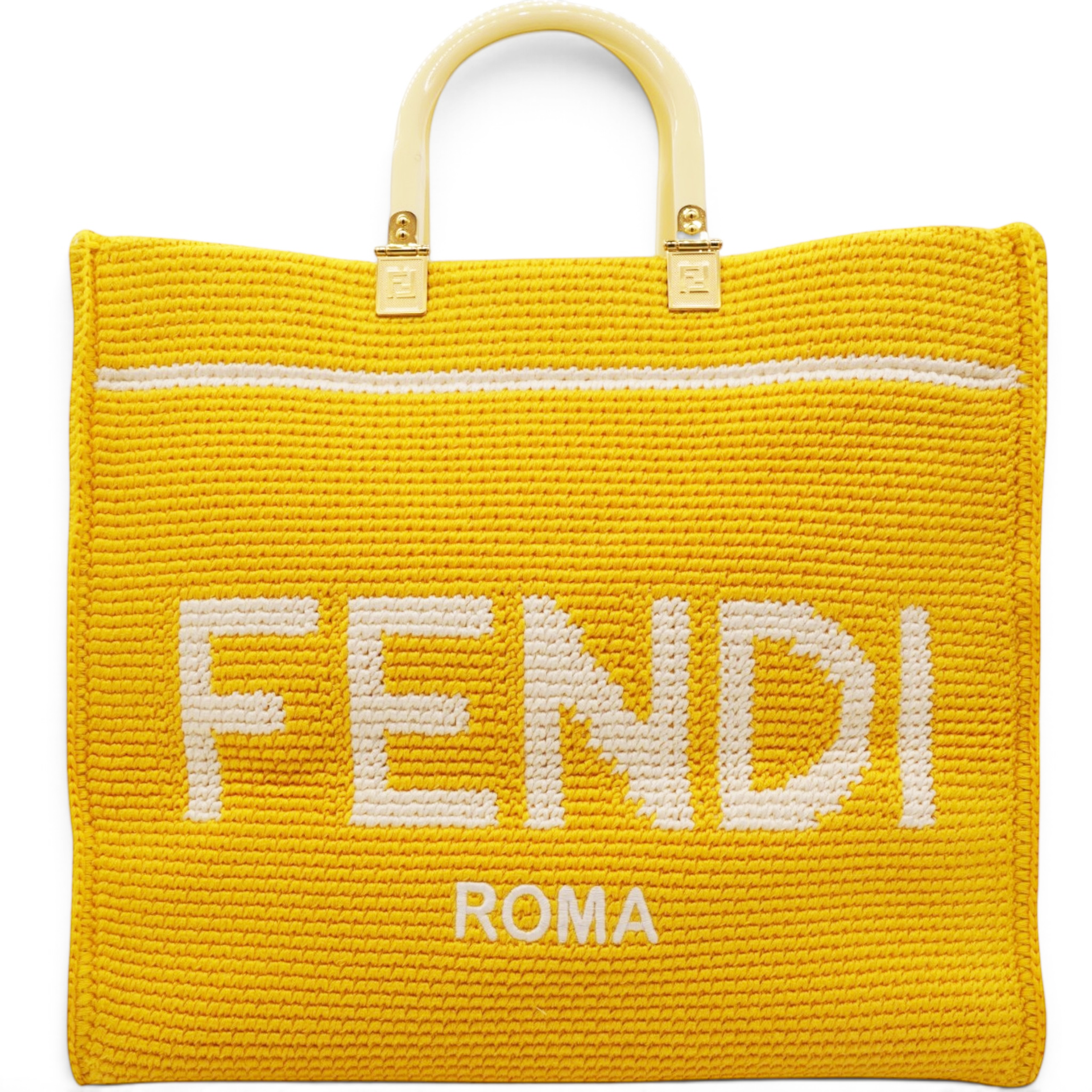 Crochet Vitello King Logo Plexiglass Fendi Sunshine Shopper Tote Mimosa Panna