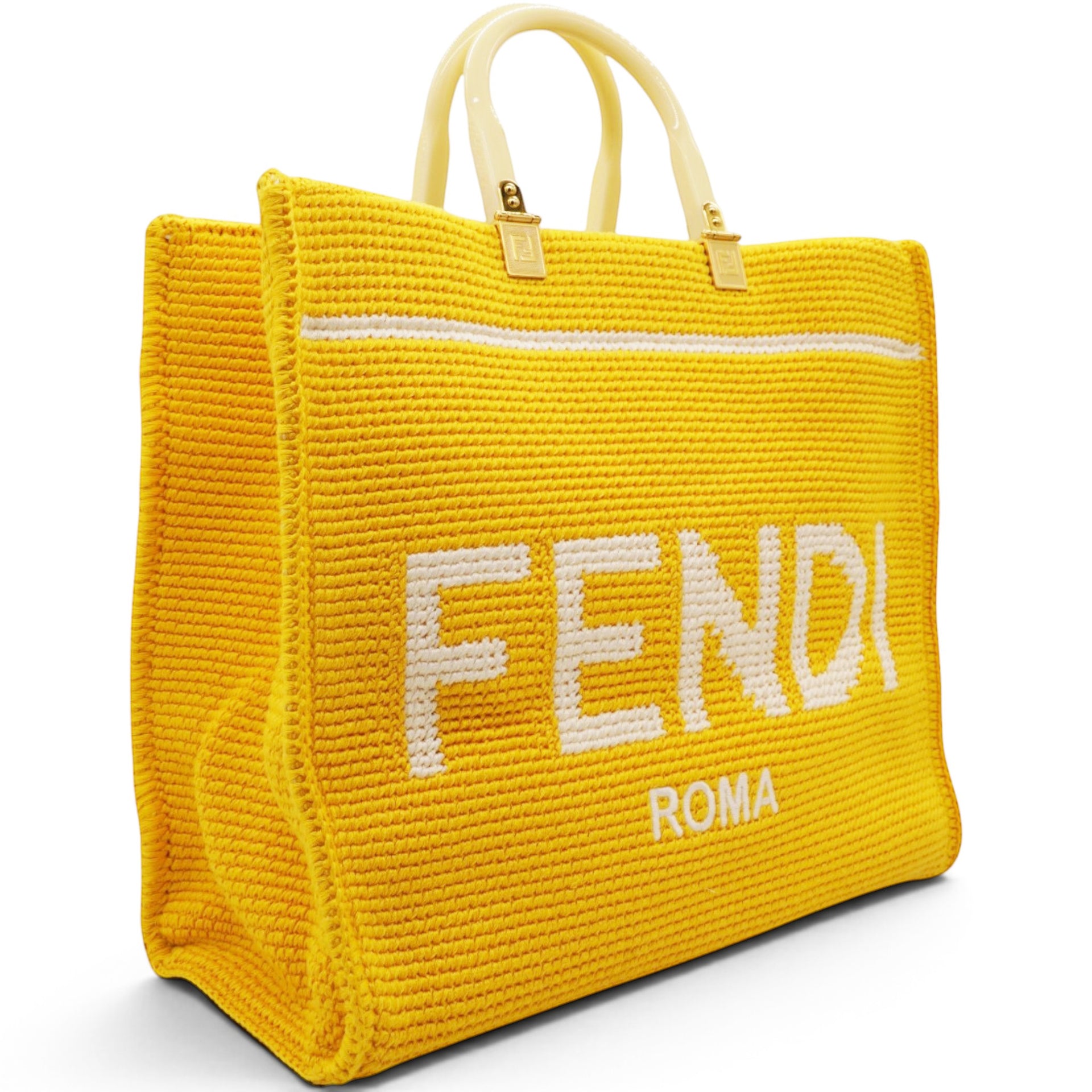 Crochet Vitello King Logo Plexiglass Fendi Sunshine Shopper Tote Mimosa Panna