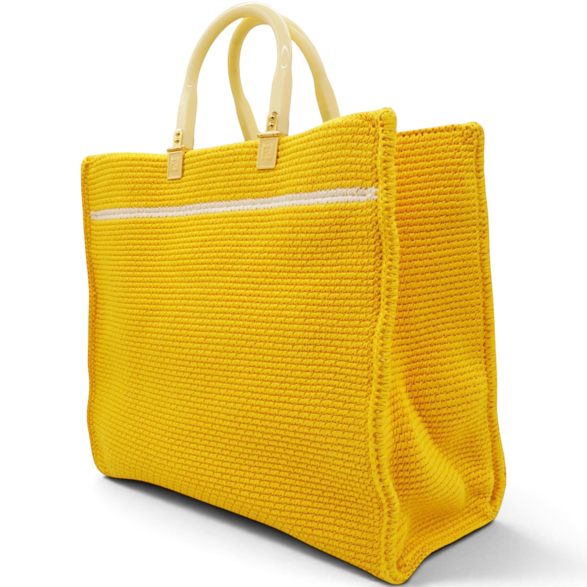 Crochet Vitello King Logo Plexiglass Fendi Sunshine Shopper Tote Mimosa Panna