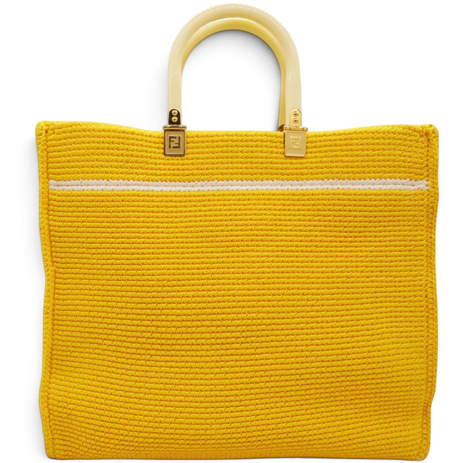 Crochet Vitello King Logo Plexiglass Fendi Sunshine Shopper Tote Mimosa Panna