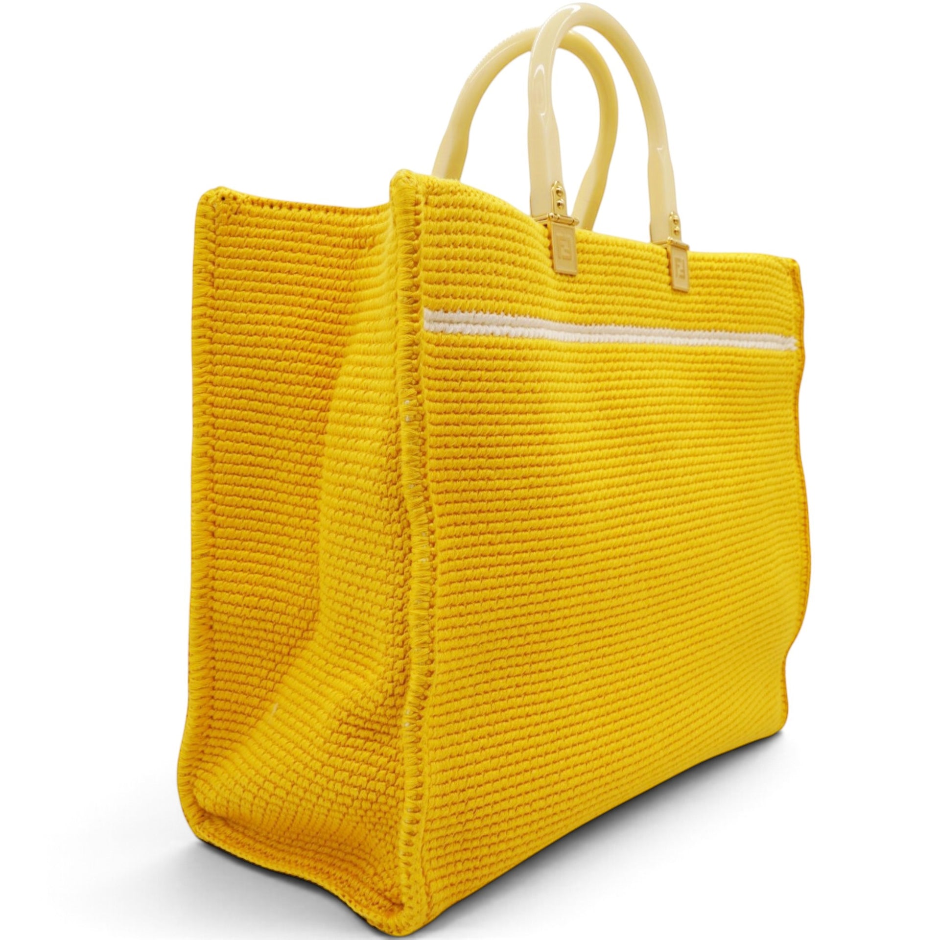 Crochet Vitello King Logo Plexiglass Fendi Sunshine Shopper Tote Mimosa Panna
