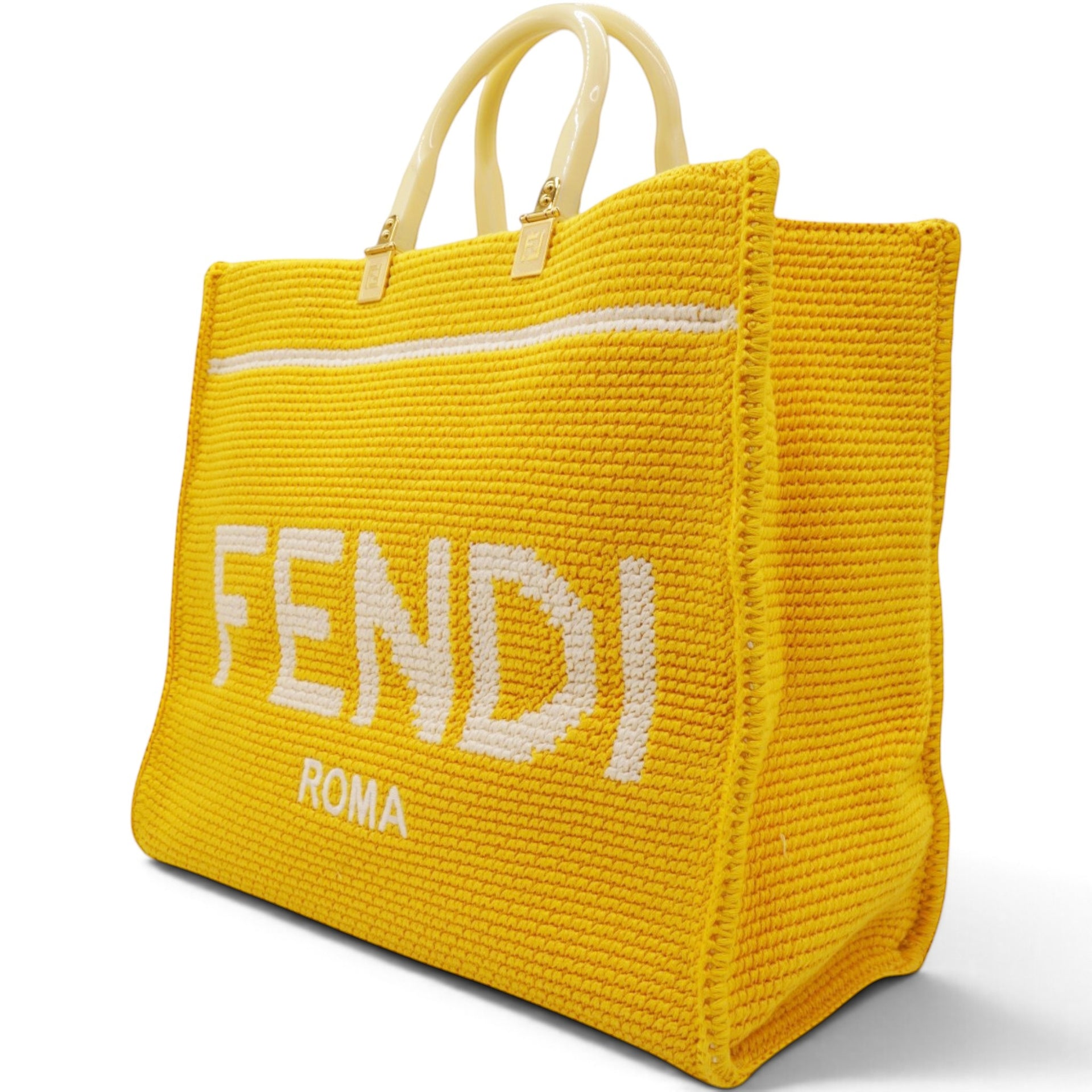 Crochet Vitello King Logo Plexiglass Fendi Sunshine Shopper Tote Mimosa Panna
