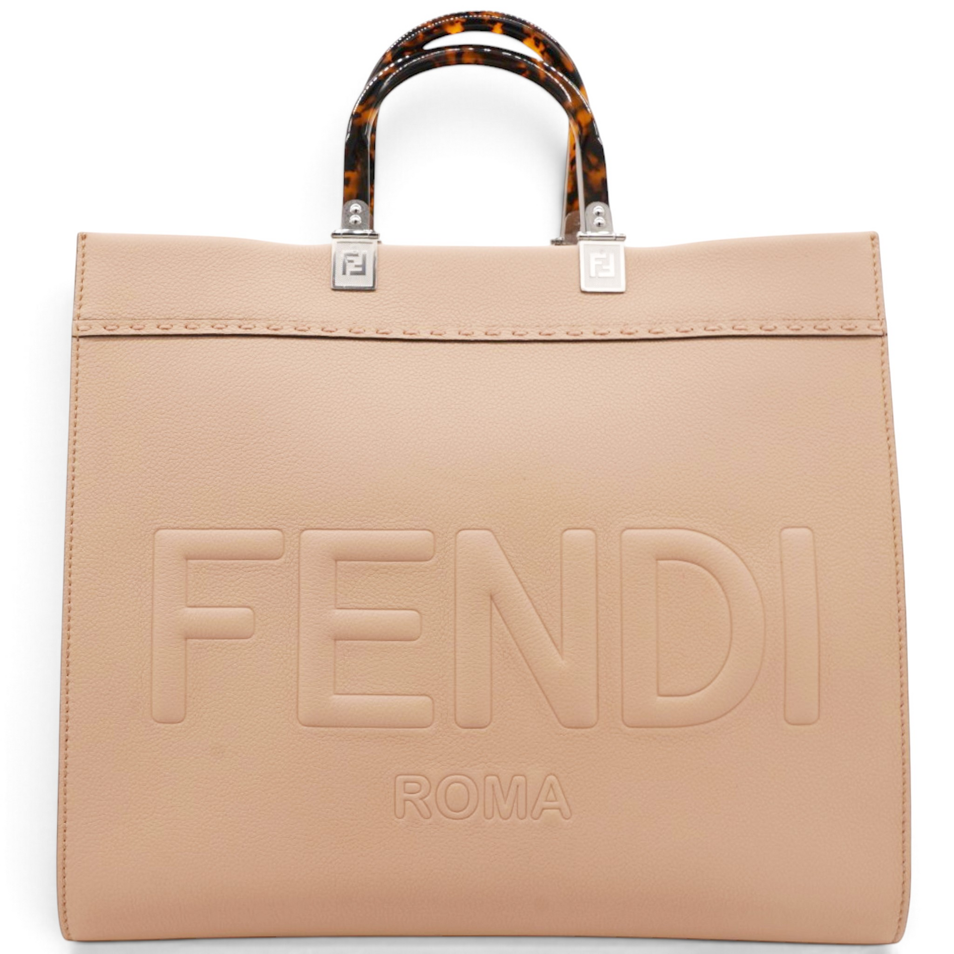 Vitello Cher Logo Debossed Fendi Sunshine Shopper Tote Light Rose