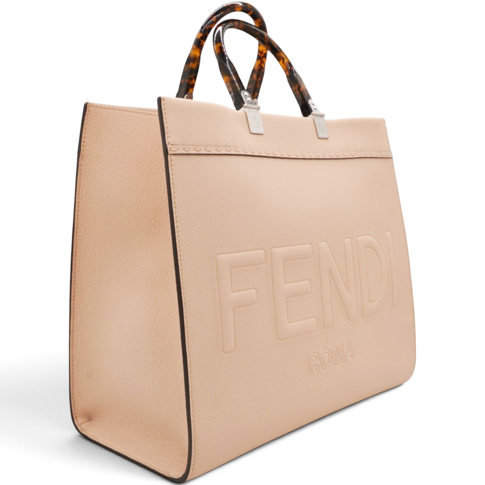 Vitello Cher Logo Debossed Fendi Sunshine Shopper Tote Light Rose