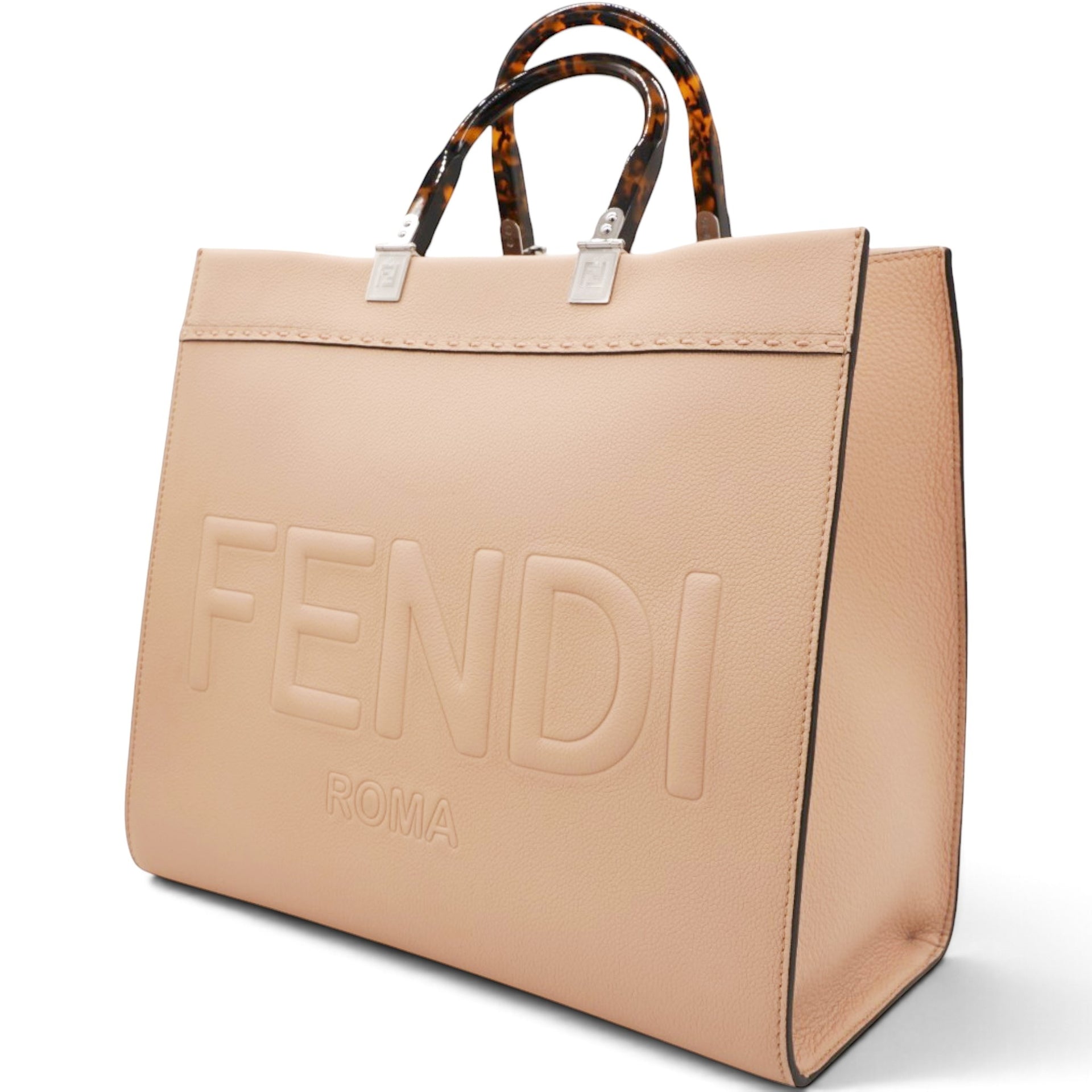 Vitello Cher Logo Debossed Fendi Sunshine Shopper Tote Light Rose