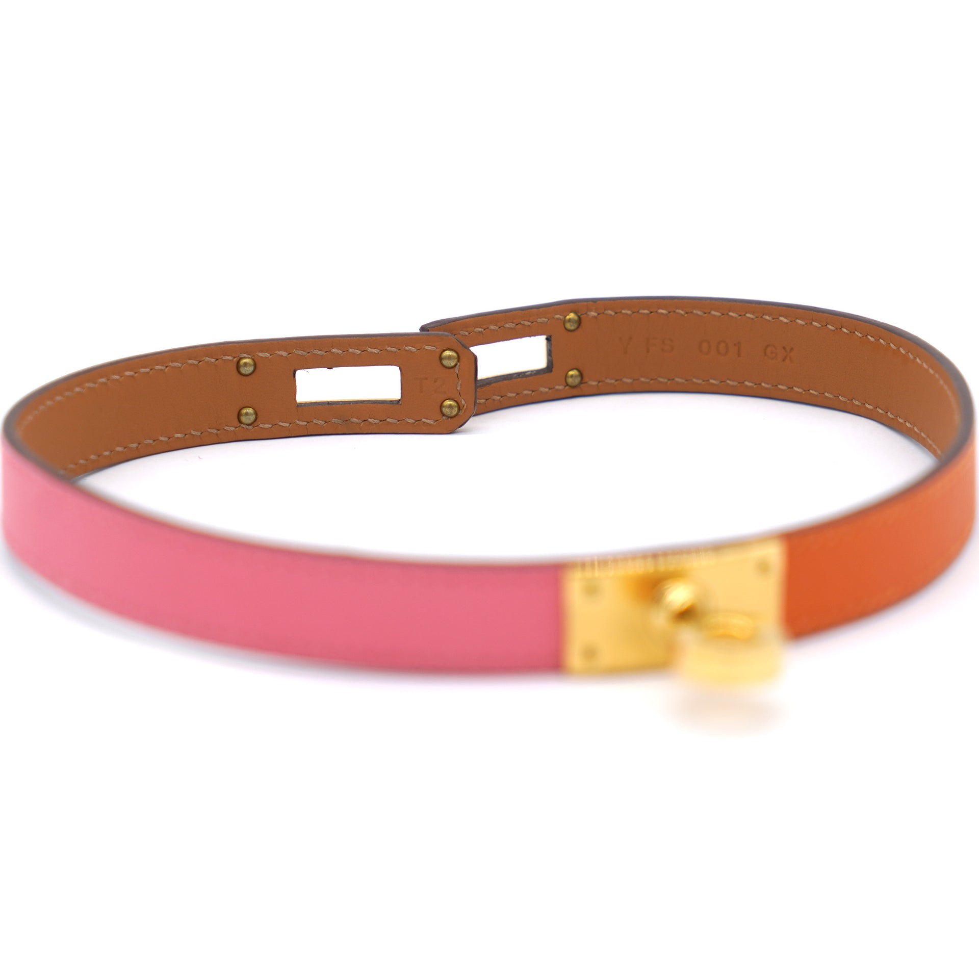 Kelly Double Tour Orange/Pink Leather Gold Plated Wrap Bracelet