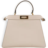 Vitello Seta Shiny Nappa Floral Embroidered Petite Peekaboo I SEE U Satchel Camelia White Ice