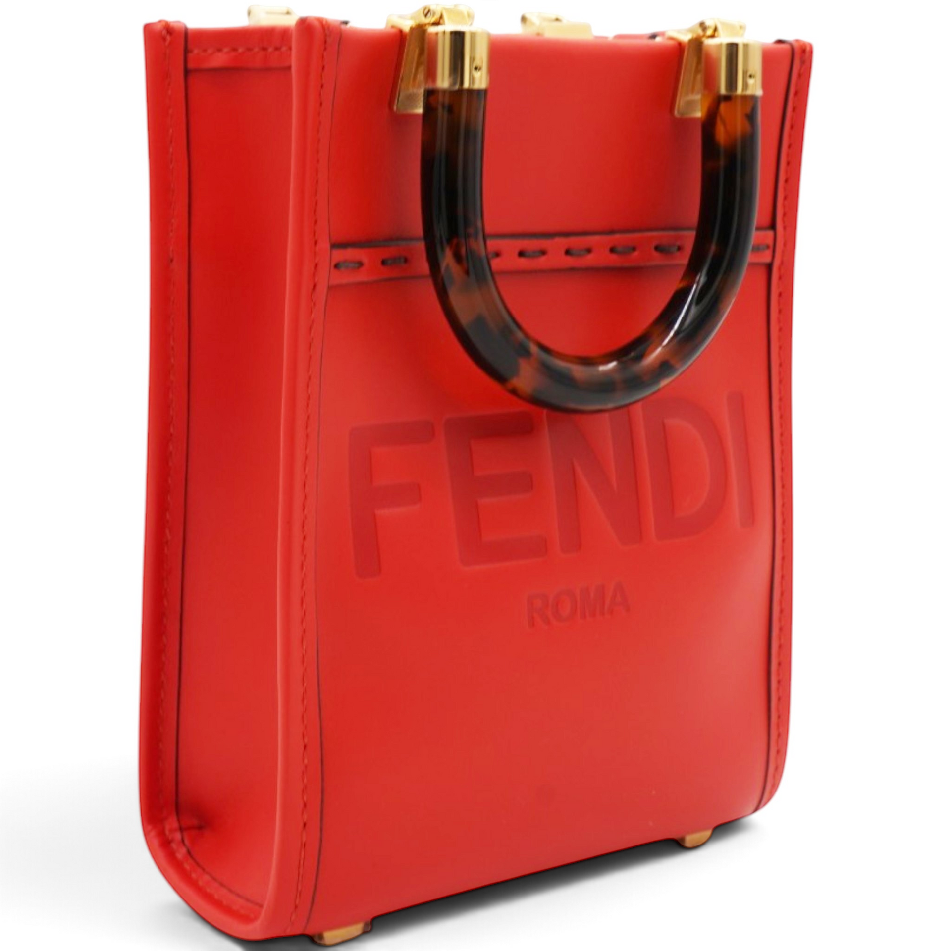 Vitello King Plexiglass Logo Embossed Mini Fendi Sunshine Shopper Tote Papavero