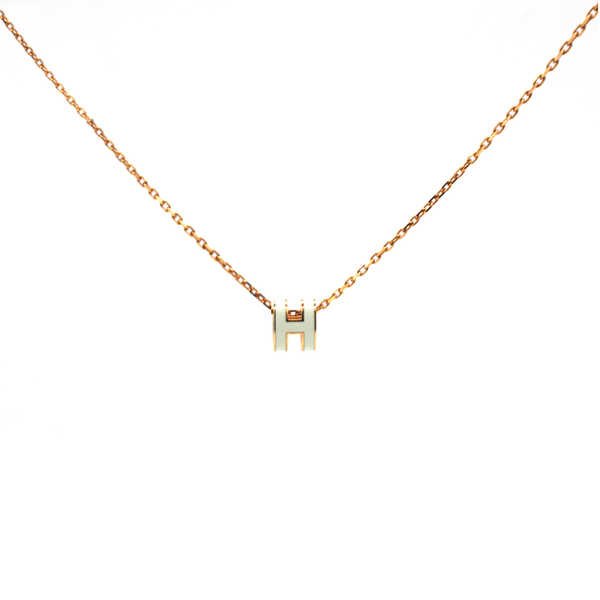 HERMÈS Pop H Mini Blanc Lacquer Yellow Gold-Plated Pendant