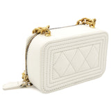 White Caviar Leather Boy Card Holder with Chain