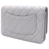 Lambskin Quilted CC Pearl Crush Wallet on Chain WOC Grey