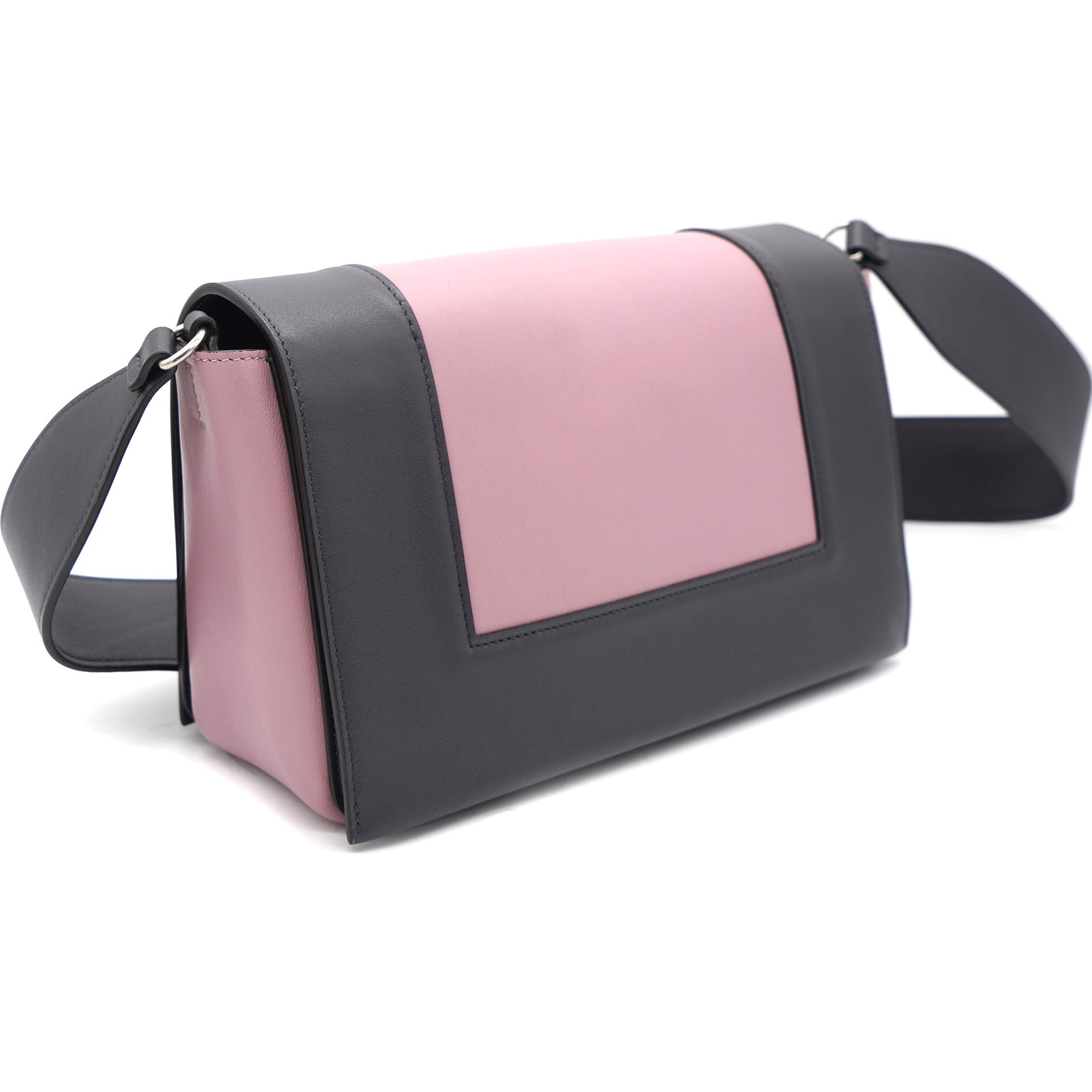 Smooth Calfskin Medium Frame Shoulder Bag Grey Pink