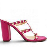 Garavani Nappa Rockstud Caged Slide Sandals Rose Violet Size37