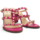 Garavani Nappa Rockstud Caged Slide Sandals Rose Violet Size37
