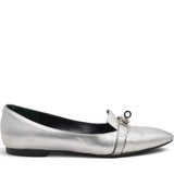 Metallic Silver Leather Pegase Mini Kelly Buckle Ballet Flats Size37