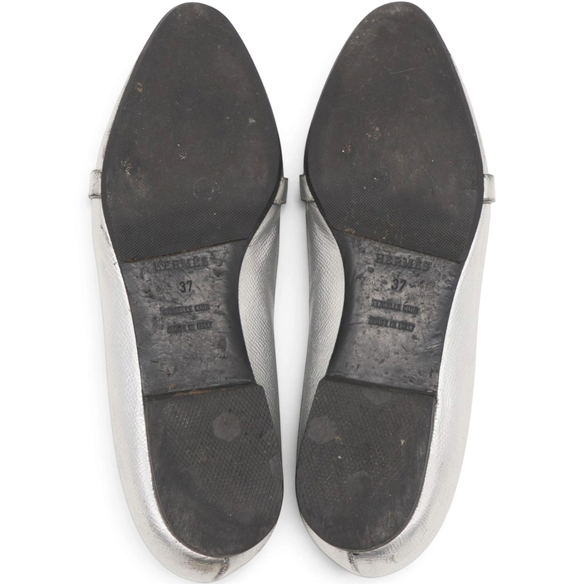 Metallic Silver Leather Pegase Mini Kelly Buckle Ballet Flats Size37