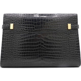 Shiny Calfskin Crocodile Embossed Manhattan Baguette Black Medium