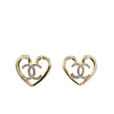 Crystal Metal CC Heart Earrings Gold