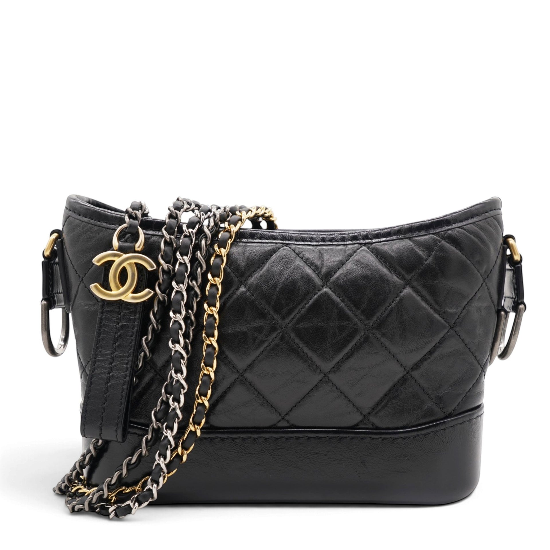 Aged Calfskin Quilted Small Gabrielle Hobo Black
