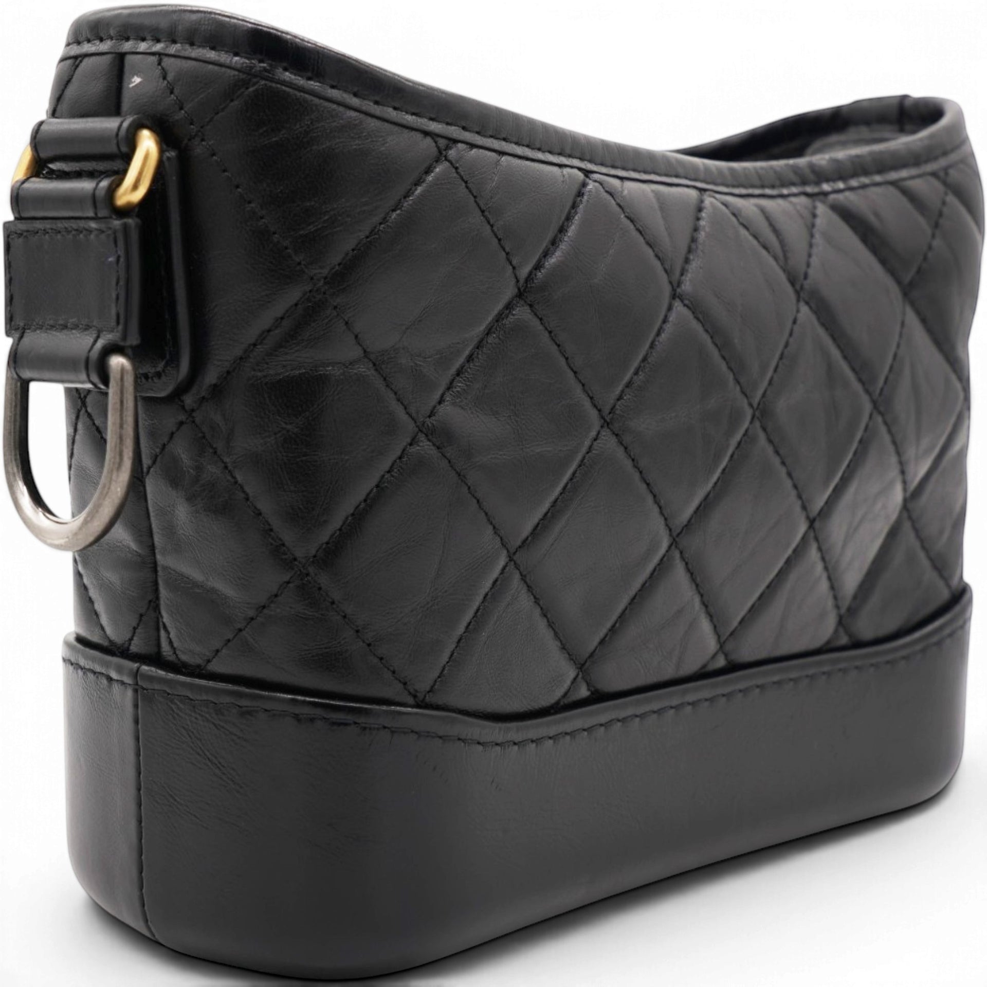 Aged Calfskin Quilted Small Gabrielle Hobo Black