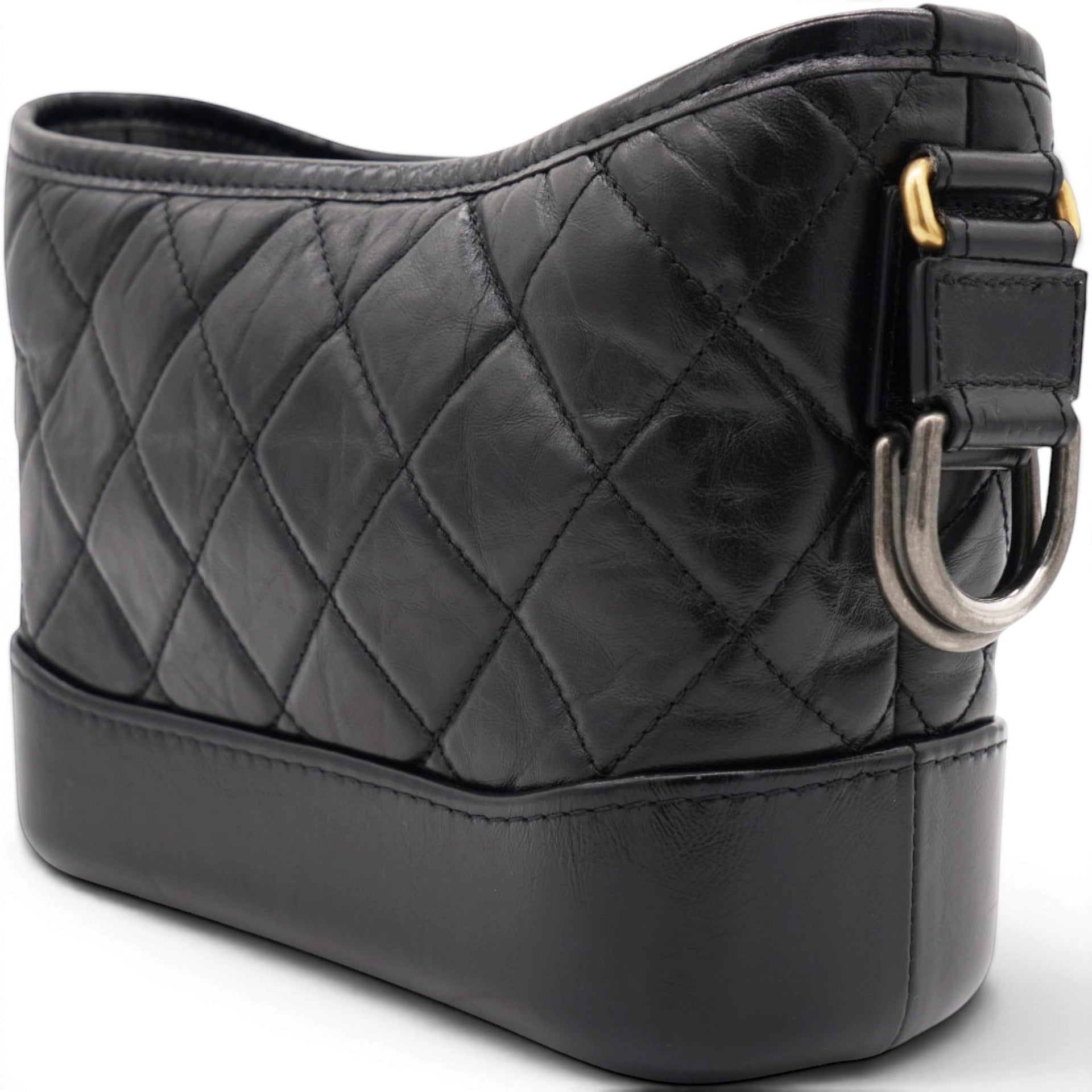 Aged Calfskin Quilted Small Gabrielle Hobo Black