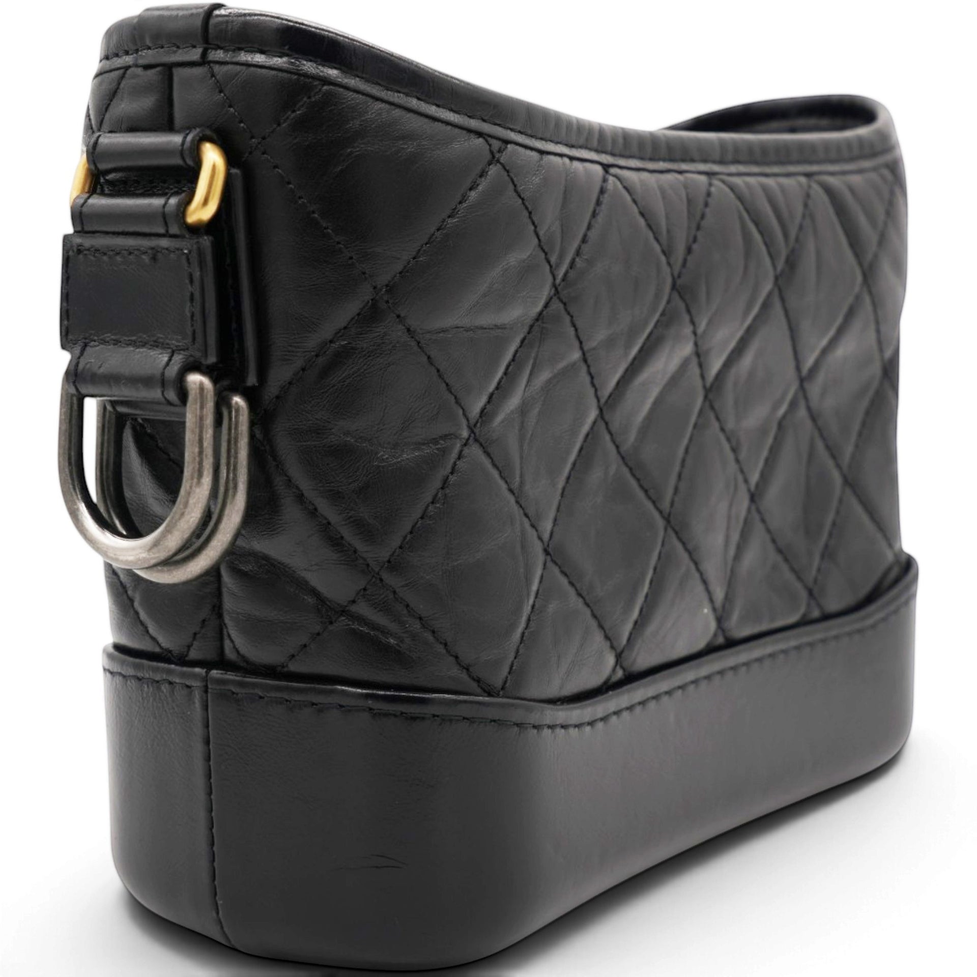Aged Calfskin Quilted Small Gabrielle Hobo Black